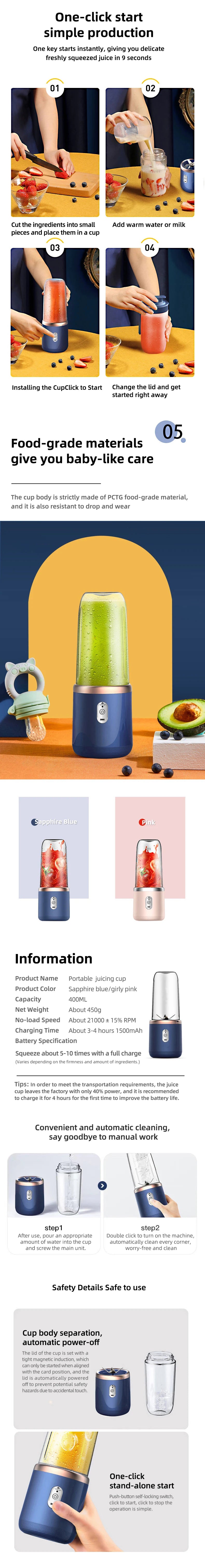 Double Cup Multifunction Usb Fruit Mixers Juicers Portable Electric Juicer Blender Fruit Juicer Cup Food Milkshake