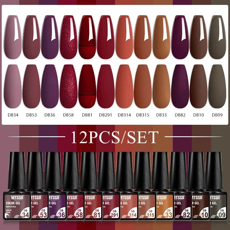 MTSSII 12pcs Gel Nail Polish Set Nude Pink Red Glitter Semi Permanent Soak Off  UV Gel Varnish Manicure Kit Nail Supplies DIY