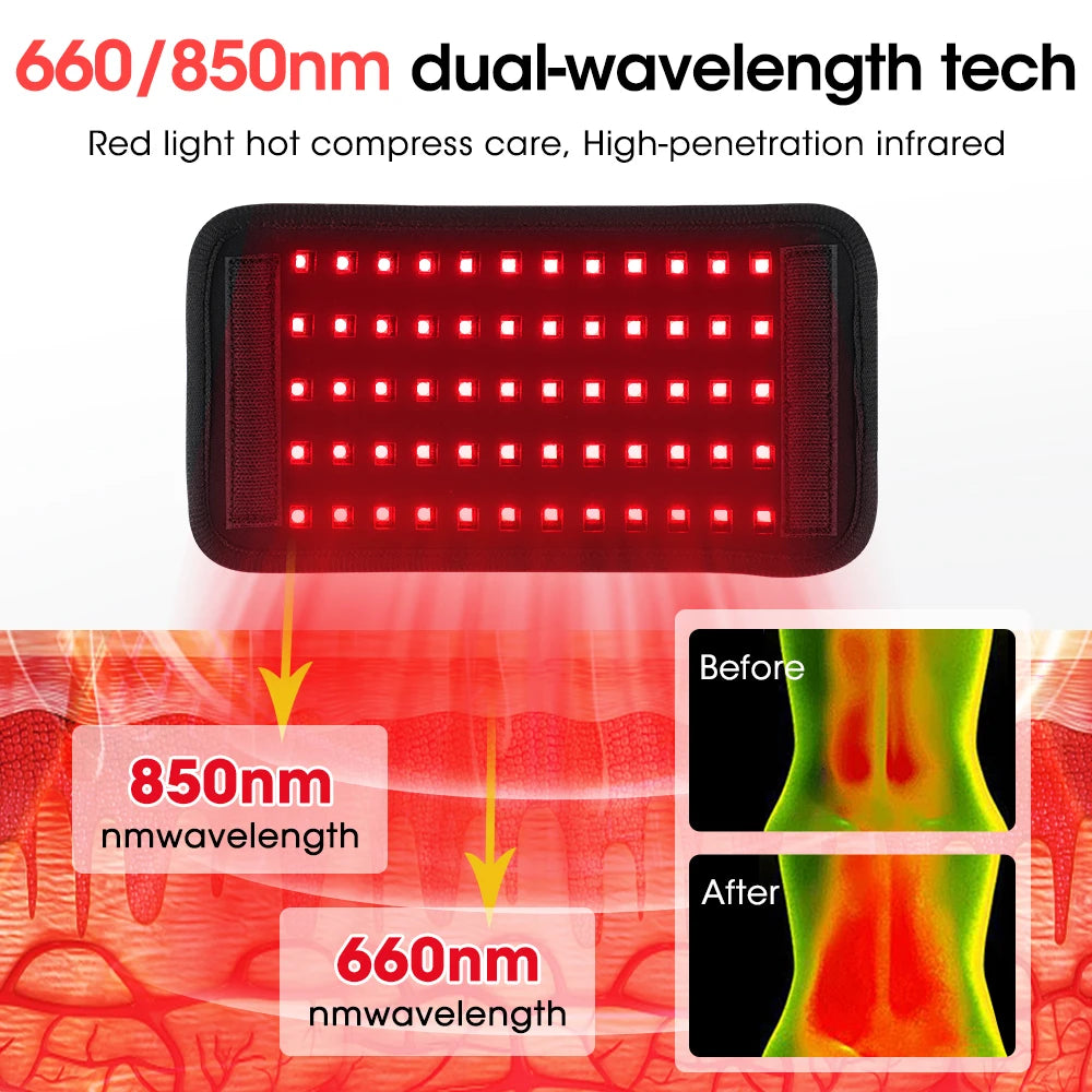 25x13.5cm 60 LEDs 660nm Red Light Infrared Belt 850nm Back Burn Fat Wrap Slimming Machine Waist Timing Pad For Muscle Skin Care