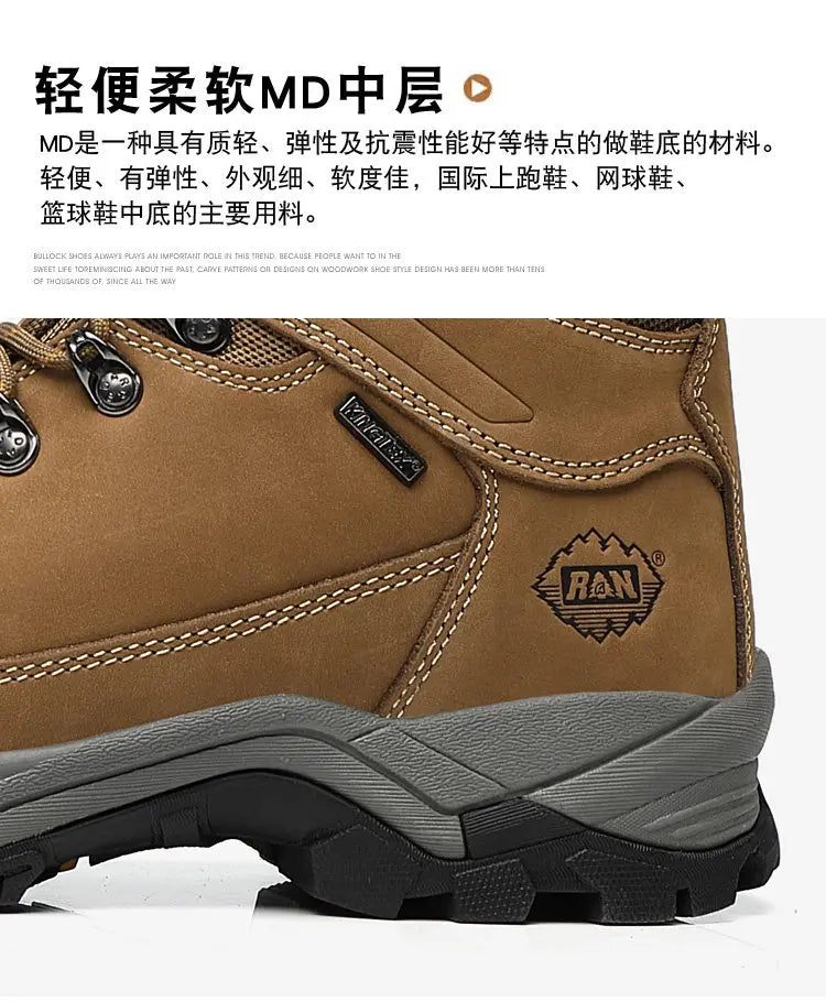 RAN Cow Leather Hiking Boots Men For men Outdoor Sport Walking Sneakers trekking Snow Shoes women Climbing Mountain Hunting boot