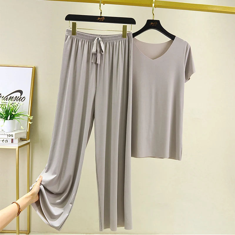 two piece set women top and pants Summer 2 piece sets womens outfits vacation 2026 new collection wide leg pants elegant casual Secondary image