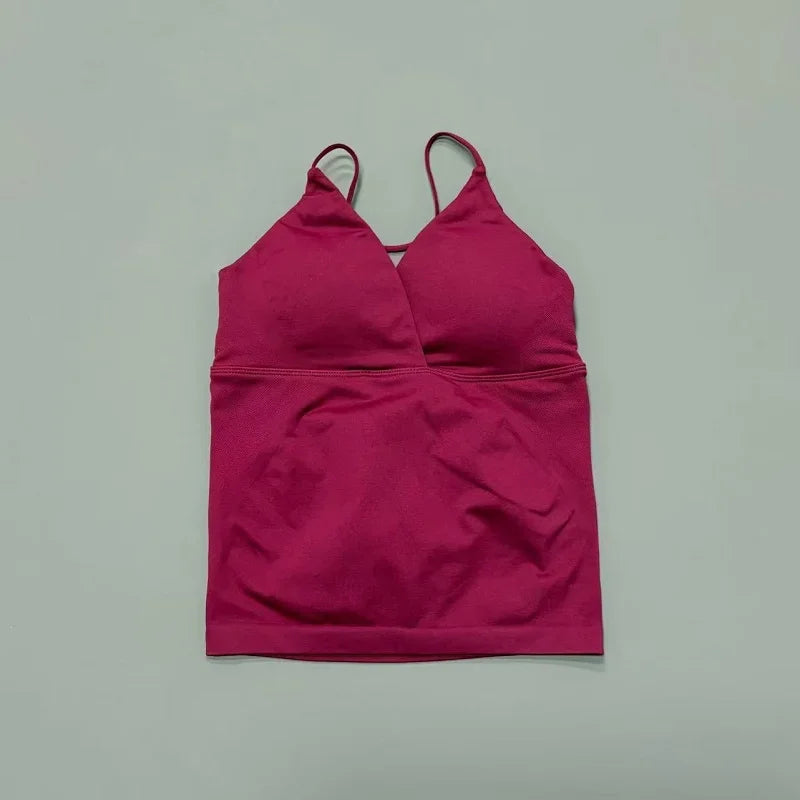 Vision Twist Front Longline Top Women Gym Tank Yoga Tops Quick Dry Thin Strap High Elastic Running Vest Push-up Fitness Vest