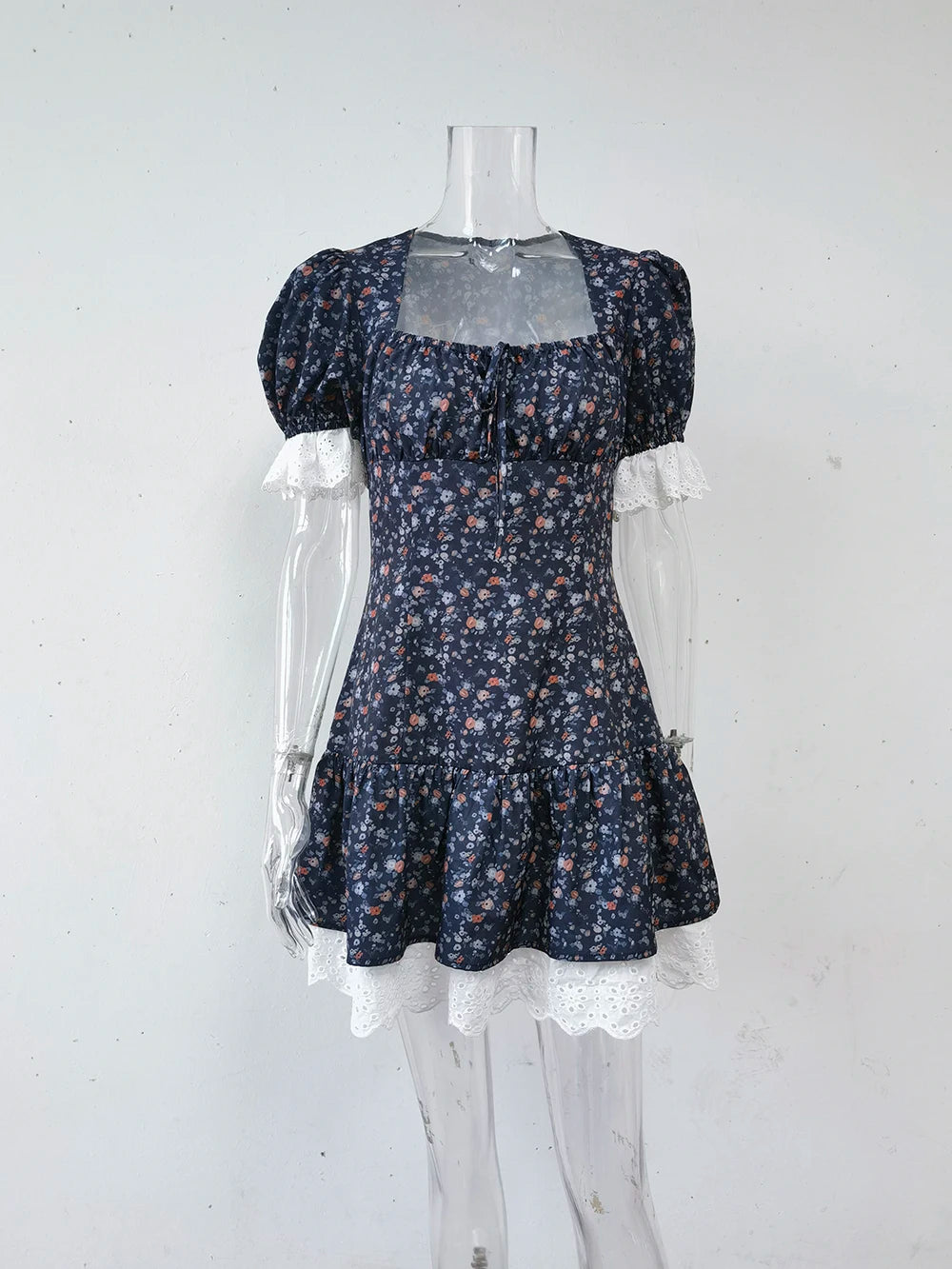 Elegant French Lace Floral Dress 2025 Spring and Summer Woman Sexy Square Neck Commute Soft Home Travel Casual High Waist Dress