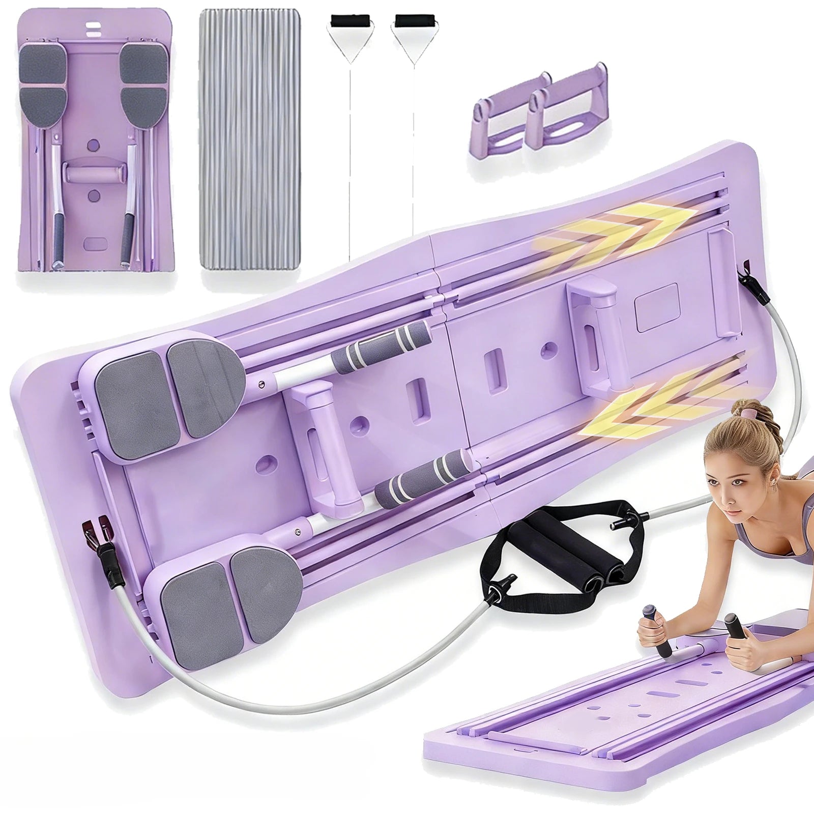 Pilates Sliding Board Foldable Fitness Reformer Platform Home Workout Equipment with Resistance Bands Abdominal Leg Training Machine Multifunctional Yoga Exercise Board Portable Full Body Workout Pilates Board Ürün ana görseli