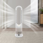 Year-Round Dual Mode Cooling Heating Tower Fan W/Remote 1200W Heater 8 Speeds 9H Timer 80° Oscillation Safe Bladeless