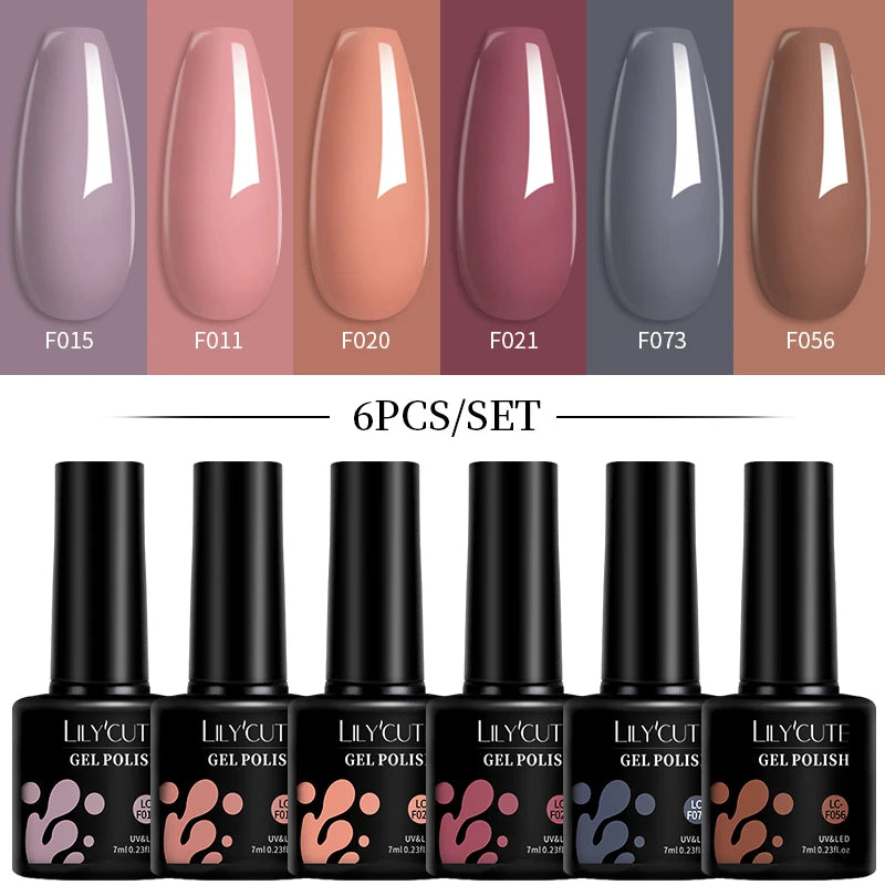 LILYCUTE 7ML 6PCS Neon Gel Nail Polish Set fluorescent Series Color Changing Semi Permanent Soak Off Manicure kit Nail Art Gel