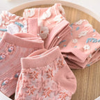 5 Pairs of Kawaii Cute Flower 3D Textured Ankle Socks - Vintage Style Thin Low Cut Hosiery for Womenity Pink Boat Socks Female