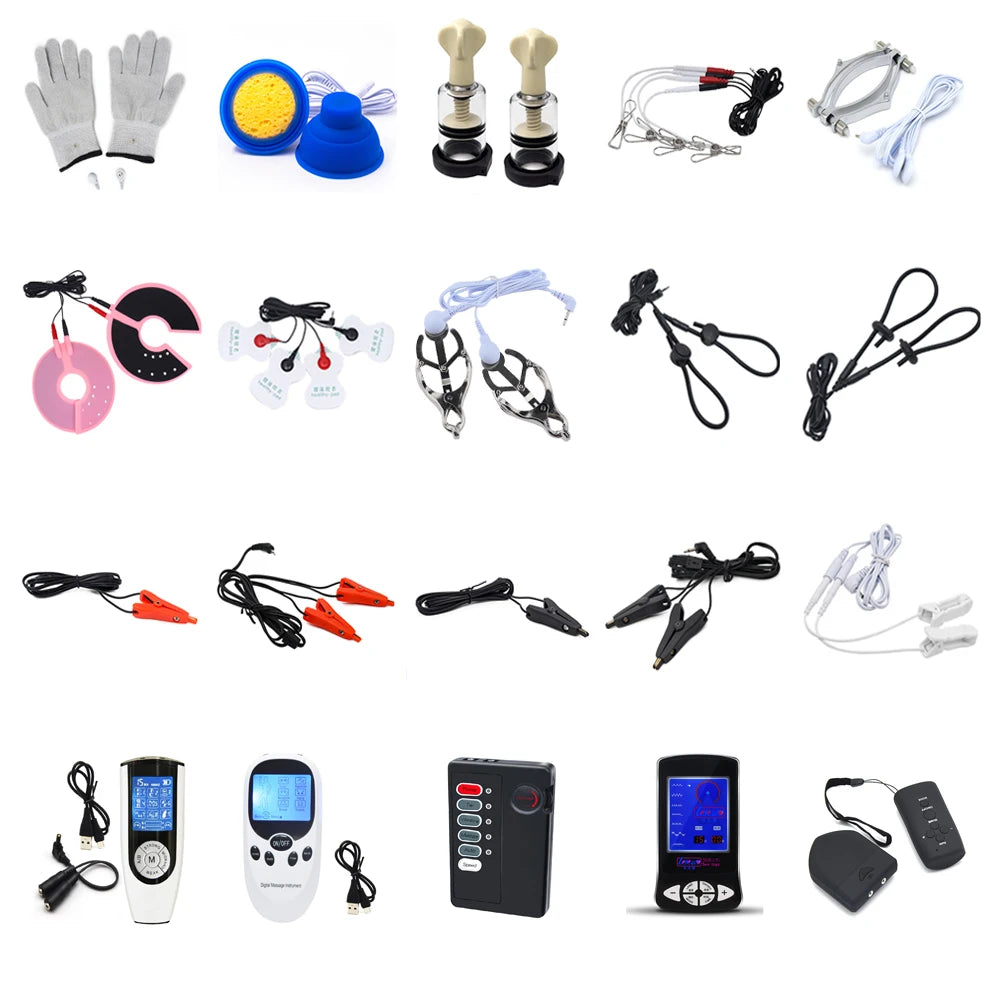 Electric Shock Nipple Clamps BDSM Bondage Labia Clip Clit/Penis Stimulator E-stim Massage Glove/Pad SM Roller Sex Toy For Couple Ürün ana görseli