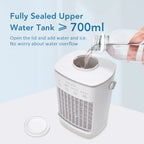 Portable Air Conditioner with Colorful Atmosphere Light Water Cooling Fan USB Table Fan 700ml Water Tank Desktop Fan Humidifier