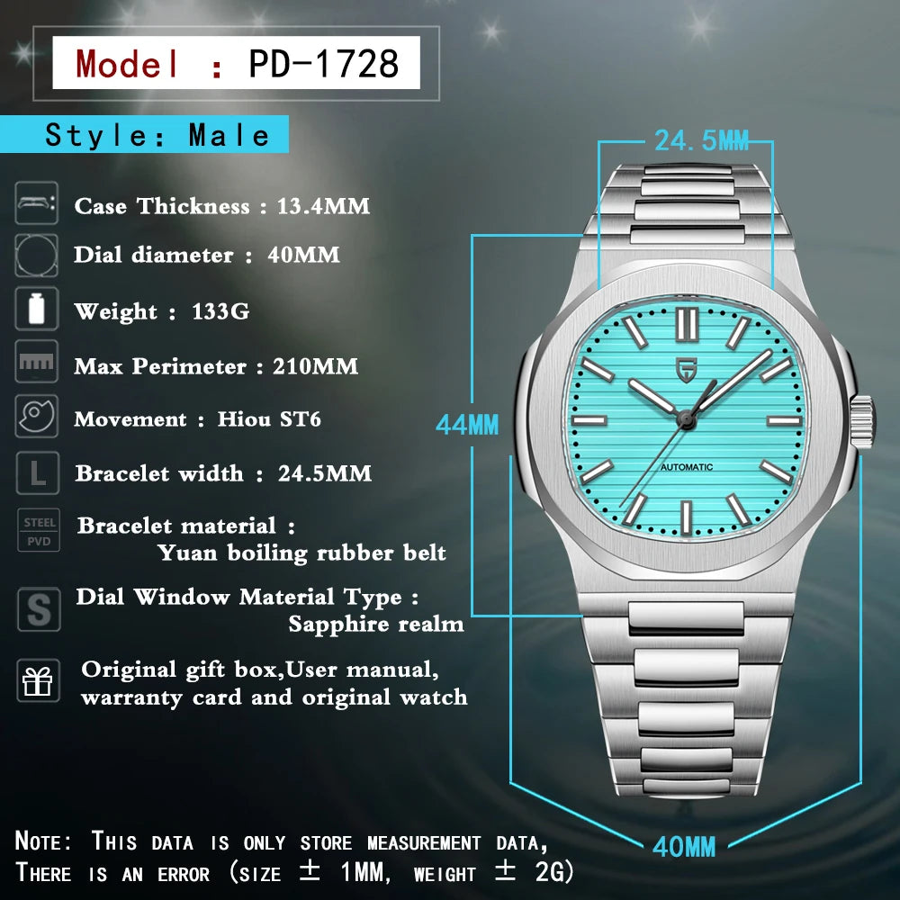 PAGANI DESIGN New Sporty Elegance Mechanical Watch Sapphire Seagull ST16 Movt Man watch Stainless Steel Luminous Men's Watches