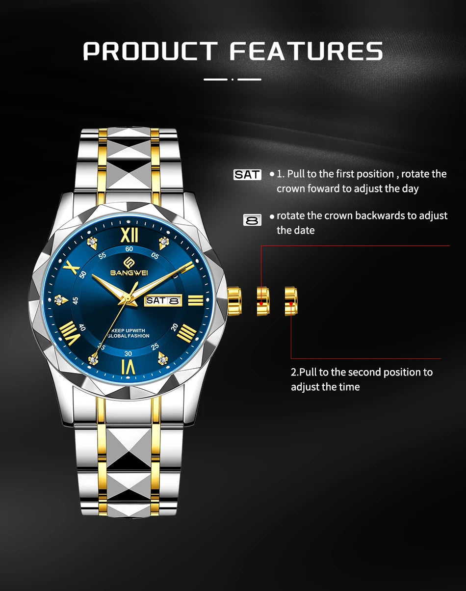 BANGWEI Elegant Luxury Quartz Woman Watch Fashion Classic Simple Stainless Clocks Auto Date Waterproof Diamond Ladies Wristwatch