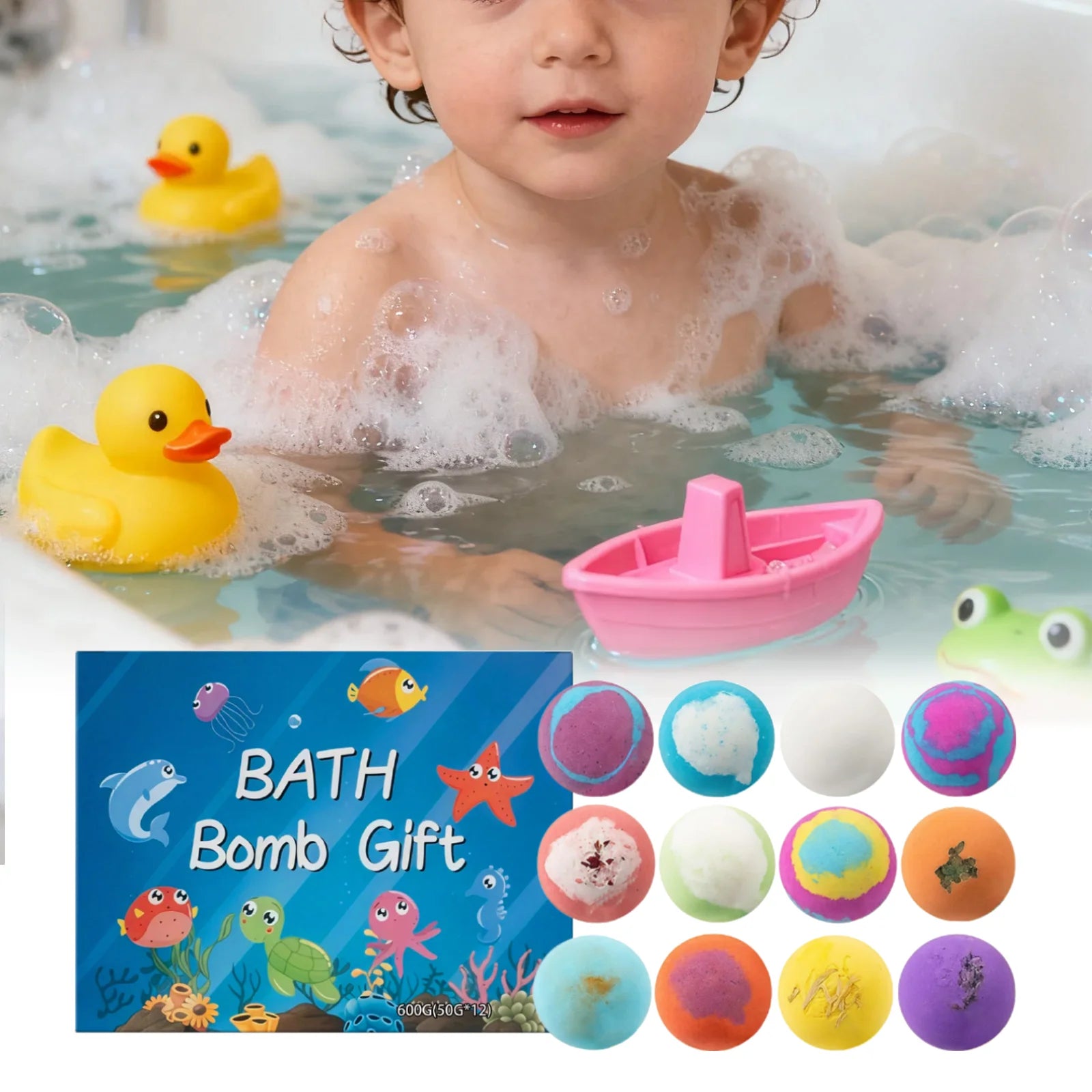 16pcs Bath Bombs Set For Kids Handmade Natural Mega Bubbles Surprise Funny Skin Friendly Bubble Bathing Kit Ocean Toys Gift Main image