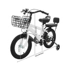 14" Kids Bike Adjustable Children's Bicycle Load 60kg w/Training Wheels+Basket+Backrest Rear Seat for 3-7 Year Old (White/Black)