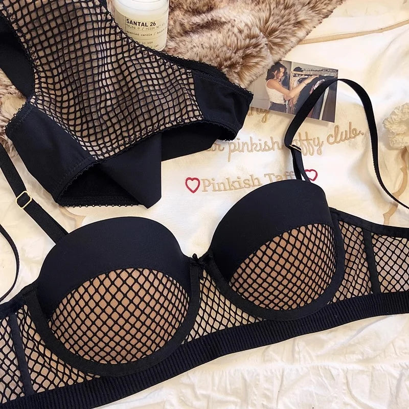 Mesh Lace Underwear Ladies Sexy Small Chest Push Up Lingerie For Women Bra Sets Red White Wedding Girls Thicken Intimates BCD