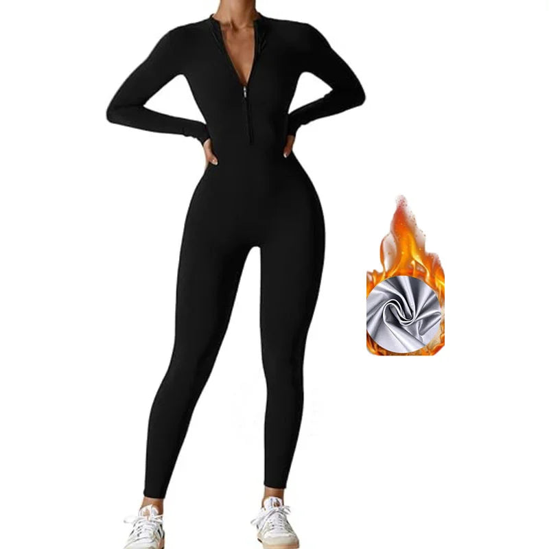 MrifDila Sauna Suit Jumpsuit Full Zip Up Sweatsuit Hot Sweating Jumpsuit Long Sleeve Romper Bottom Pants Sweating Bodysuit Shape