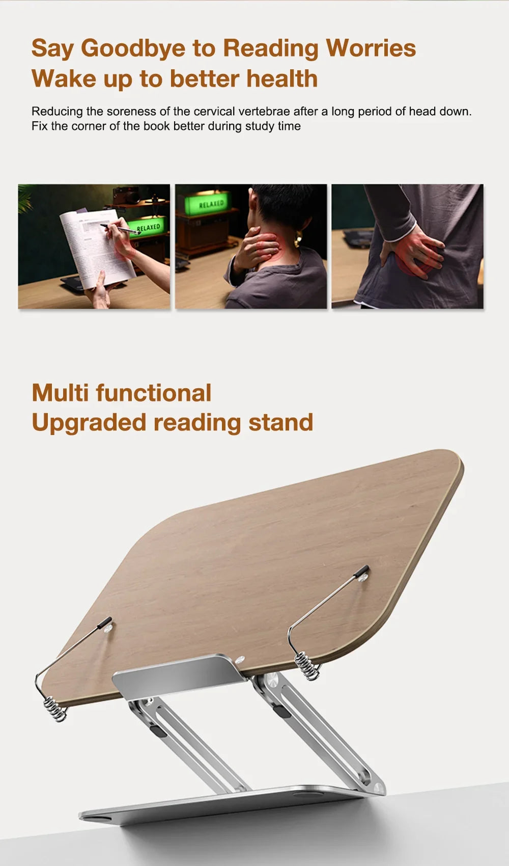 FORZOLA 360° Rotating Walnut Wood Reading Stand Student Reading Desktop Foldable Holder Book Ipad Tablet Notebook Laptop Bracket