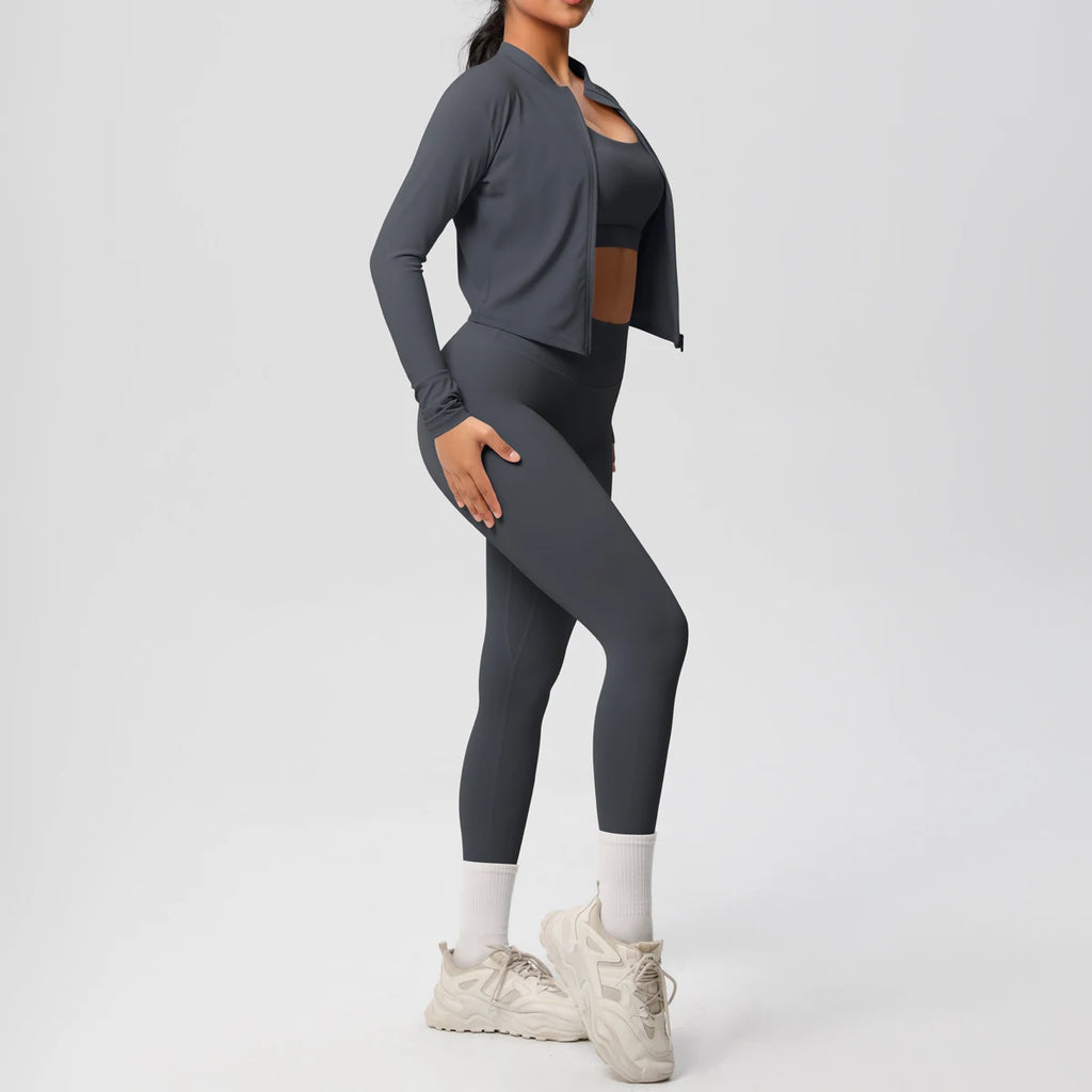 3pcs Sportswear Yoga Set Gym Sports Bra Zipper Jacket Leggings Clothes Sportswear Yoga Suits For Women Fitness Set Tracksuit