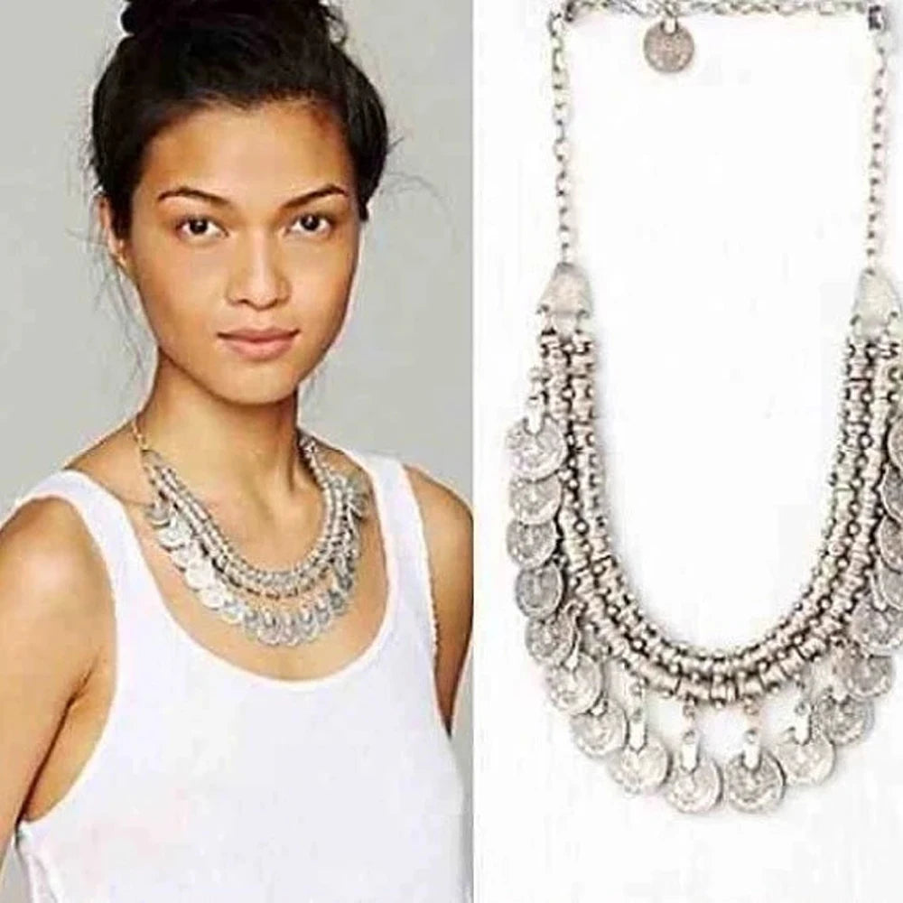 Multi-style Vintage Coin Choker Necklace for Women Boho Afghan Ethnic Gypsy Native Tribal Dress Turkish Pakistan Indian Jewelry