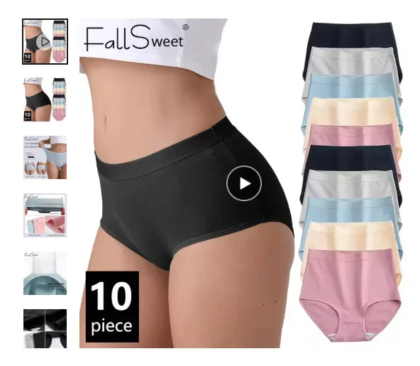FallSweet 5PCS/set Women’s Cotton Panties Seamless Plus Size Briefs Solid Underwear Soft Breathable Underpants Female Lingerie