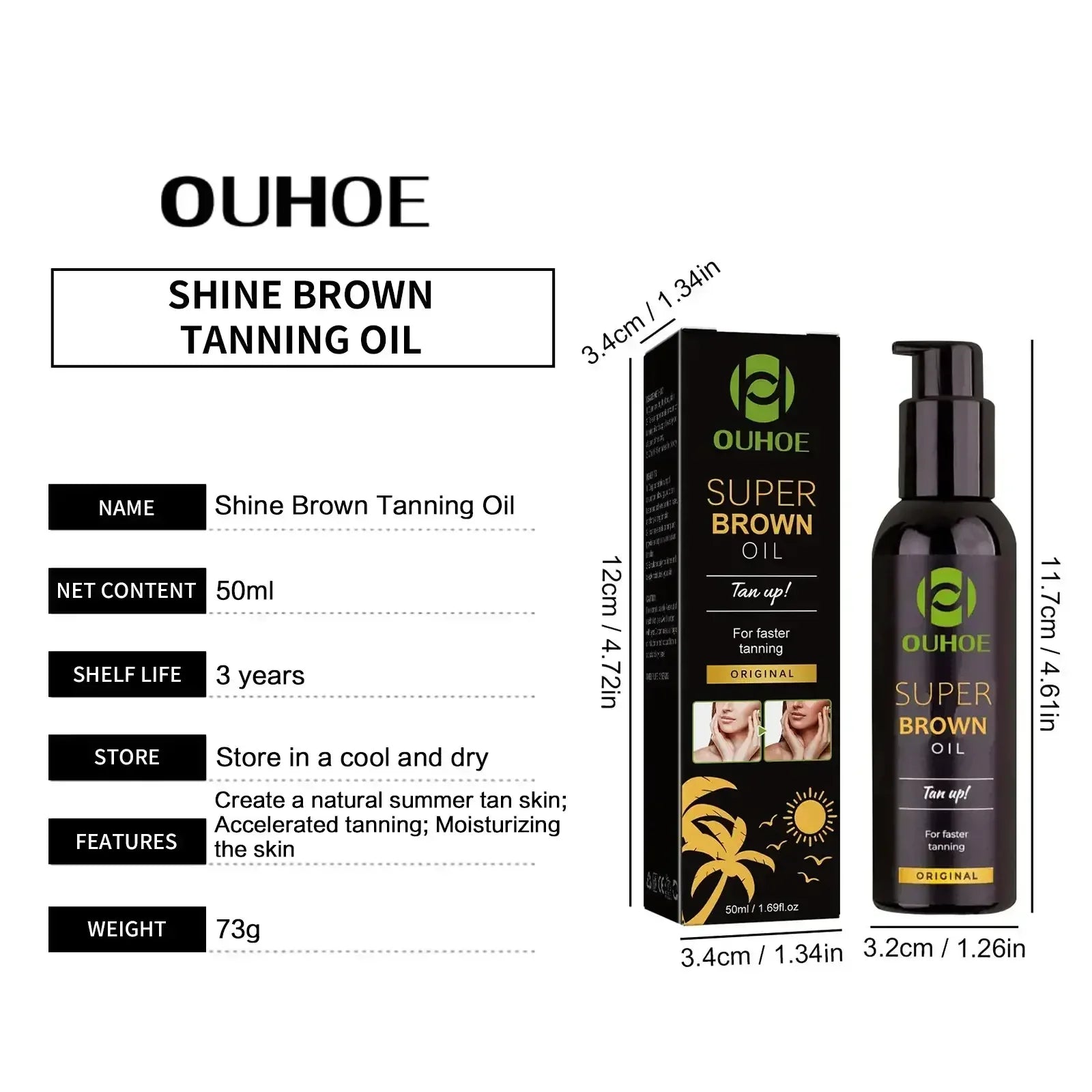 Brown Tanning Oil Sunless Self Tanning Body Bronzer Nourishing Summer Beach Solarium Powerful Natural Tanning Boosting Oil