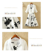 Elegant New Suit High Waist Sleeveless Slim A-line Skirt Floral Two-piece Dress Embroidery White Top Bow Belt Vintage Women