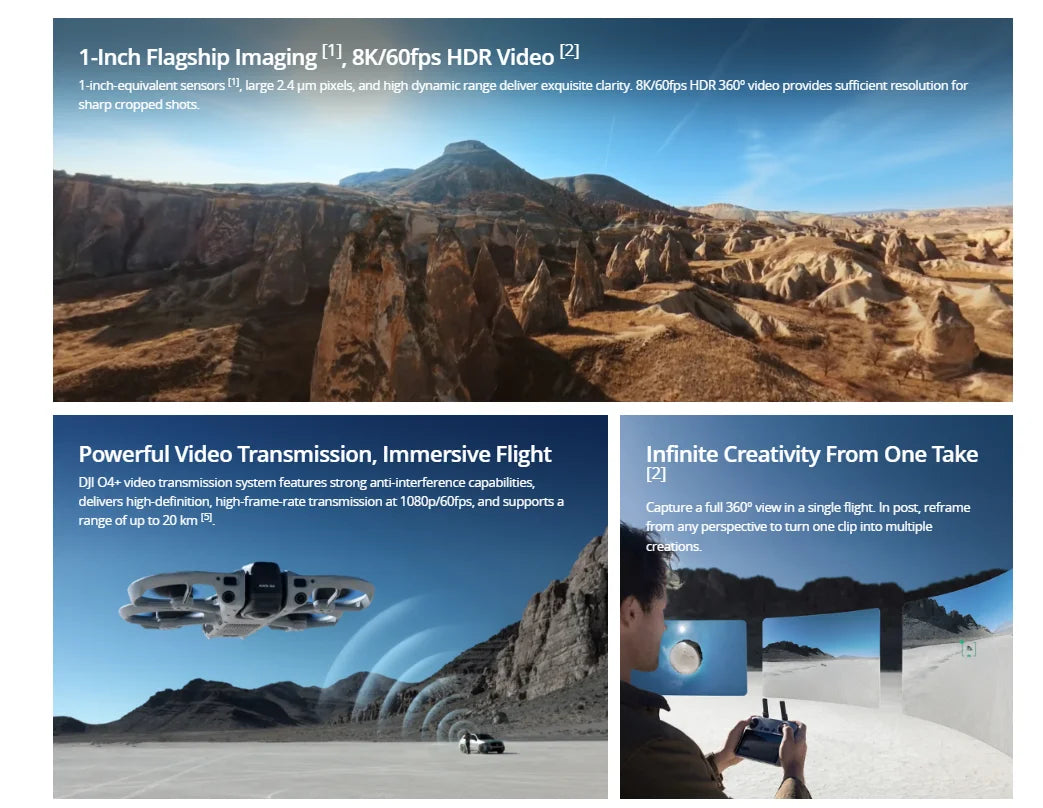 DJI Avata 360 Drone 1-Inch Sensor 8K HDR Panoramic Drone 4K Single Lens Mode 20km Range 4G Enhanced Transmission FPV Quadcopter Avata 360 Brand New