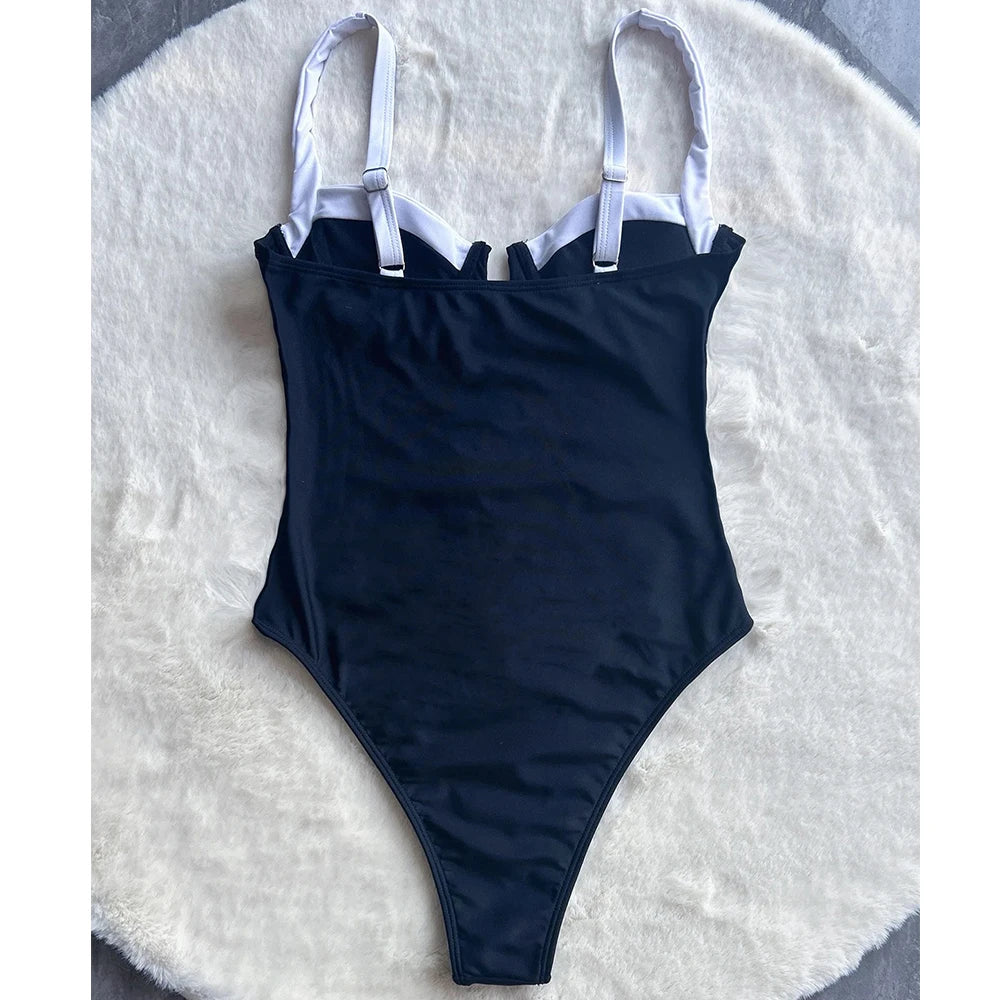 Push Up One Piece Swimsuit For Women Sexy Patchwork Monokini Swimwear 2024 Bathing Suit Beachwear Backless Swimming Suit Bathers