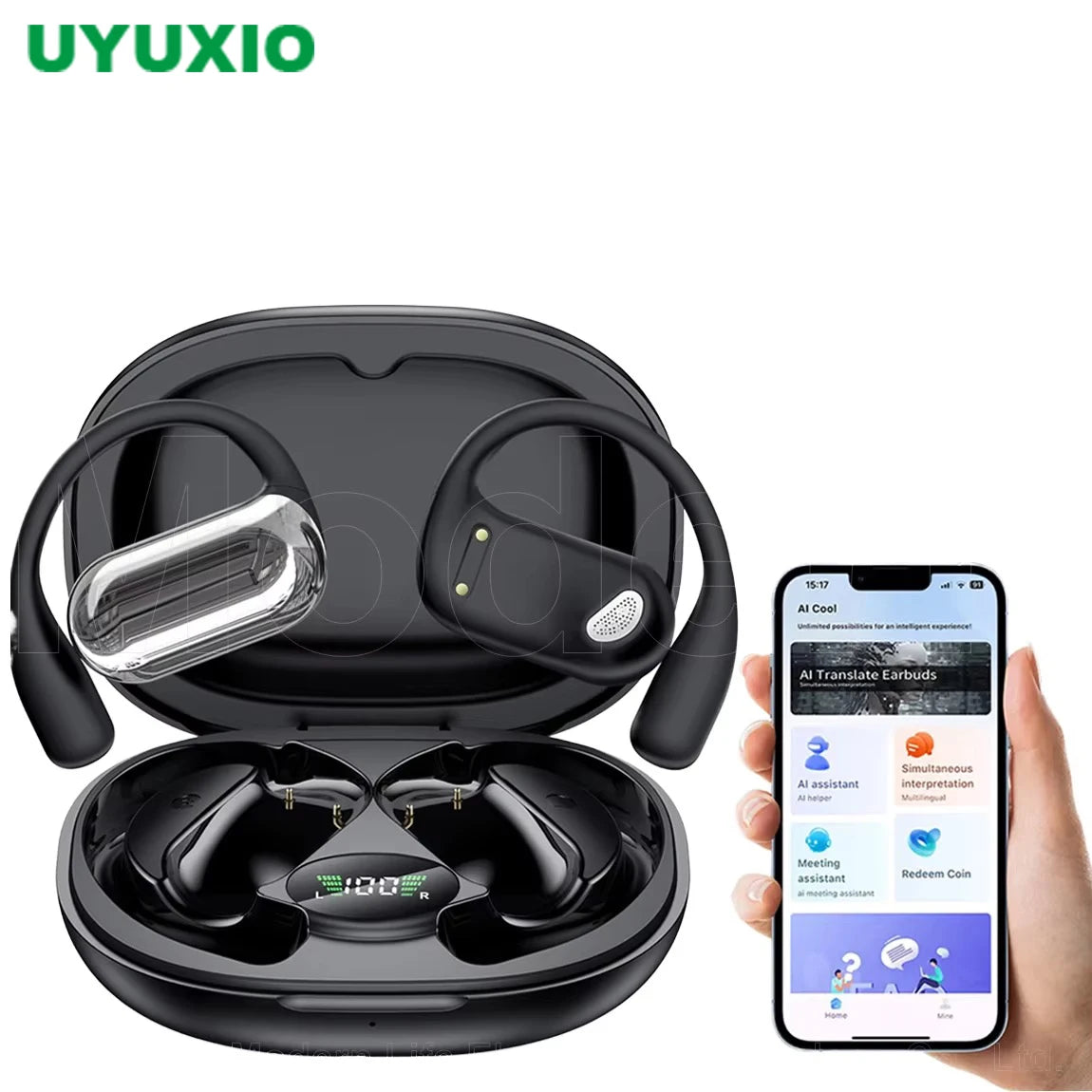 UYUXIO Real Time Translator Headphones AI Language Translation Earbuds 144 Languages & Accents 3 in 1 OWS Ear Buds for Business Ürün ana görseli