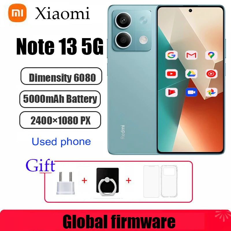 Global firmware  Xiaomi Redmi Note 13 5G Smartphone 128GB 256GB ROM Dimensity 6080 6.67'' AMOLED Screen 5000mAh 33W used phone