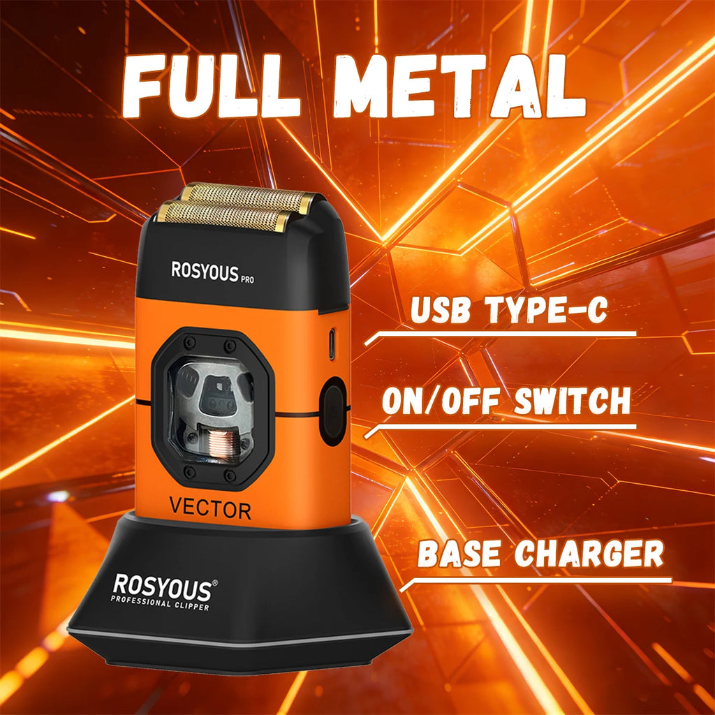 ROSYOUS RS-999 Man Electric Shaver 13000RPM Magnetic Vector Motor Full Metal with Dock 2000mAh Barbershop Beard Trimmer Machine