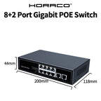 HORACO 8 Port 1000Mbps POE Switch 2 Gigabit Uplink 1000BASE-T RJ45 Networking Switcher 96W Hub Internet Splitter Plug and Play