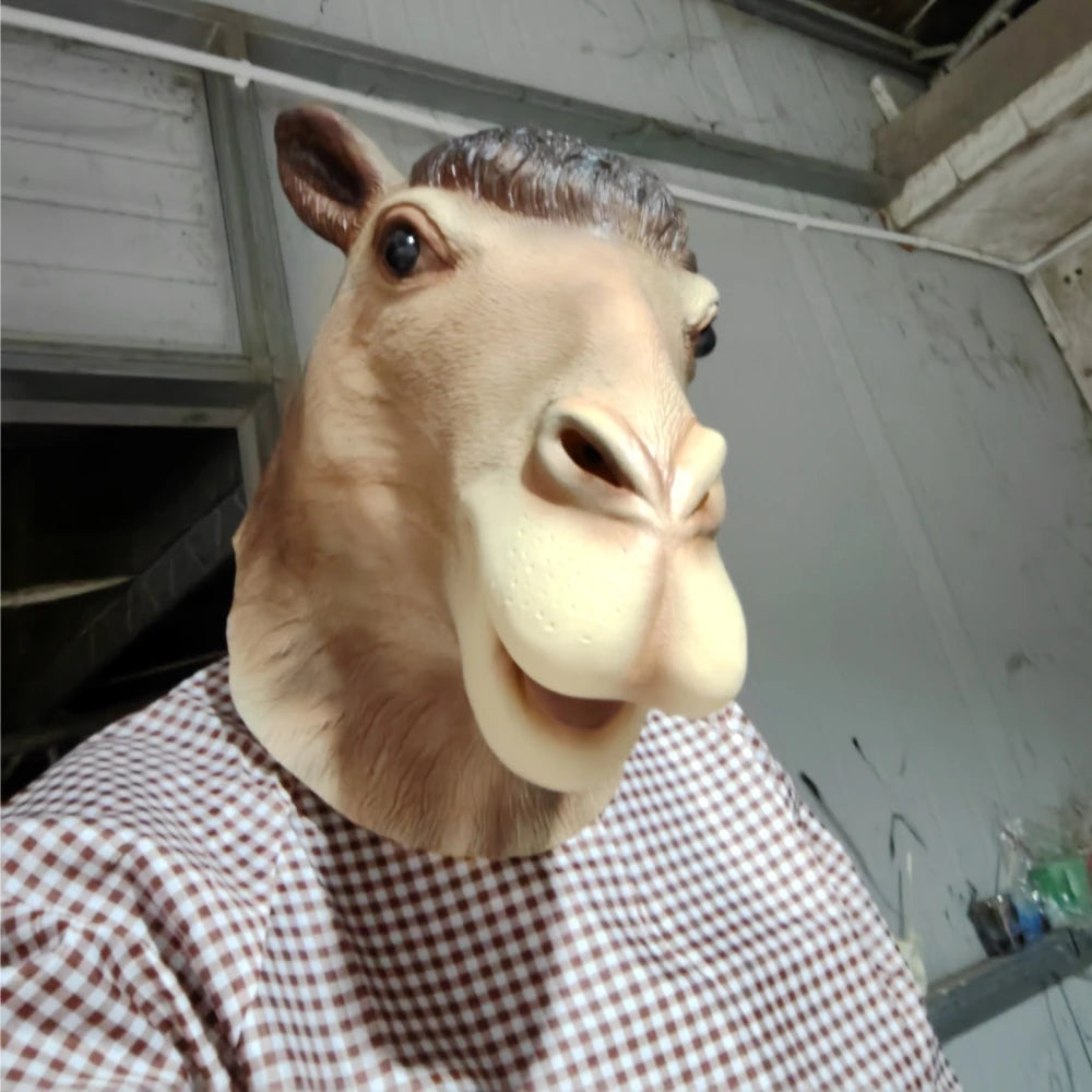 Camel Latex Mask Funny Animal Headgear Christmas Carnival Party Novelty Animal Full Head Mask Halloween Cosplay Head Cover