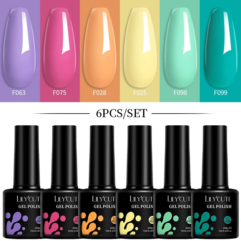 LILYCUTE 7ML 6PCS Neon Gel Nail Polish Set fluorescent Series Color Changing Semi Permanent Soak Off Manicure kit Nail Art Gel