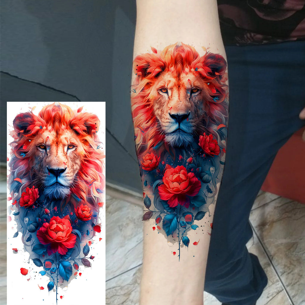 1 Sheet Unique Watercolr Lion Tiger Animals Temporary Tattoos Long Lasting Waterproof Fox Owl Fake Tattoo Sticker Body Art Tatoo