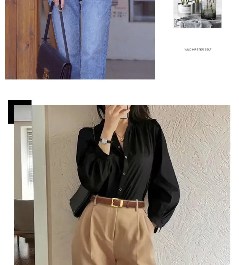 Ladies leather belt; cowhide versatile decoration for suit waist belt; retro simple high-end black ins style denim belt.