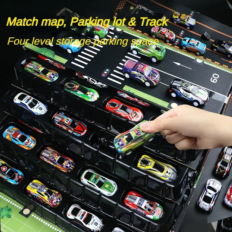 48pcs Metal Iron Alloy Cars Truck Toys Train Track Set Slot Car Models for Children's Toys Boy Miniature Trolleys Christmas Gift