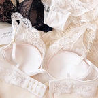 Full Lace Thin Cup Comfortable Young Girls Fashion Intimates, Wire Free Seamless Lingerie For Women Sexy Underwear Bra Pants
