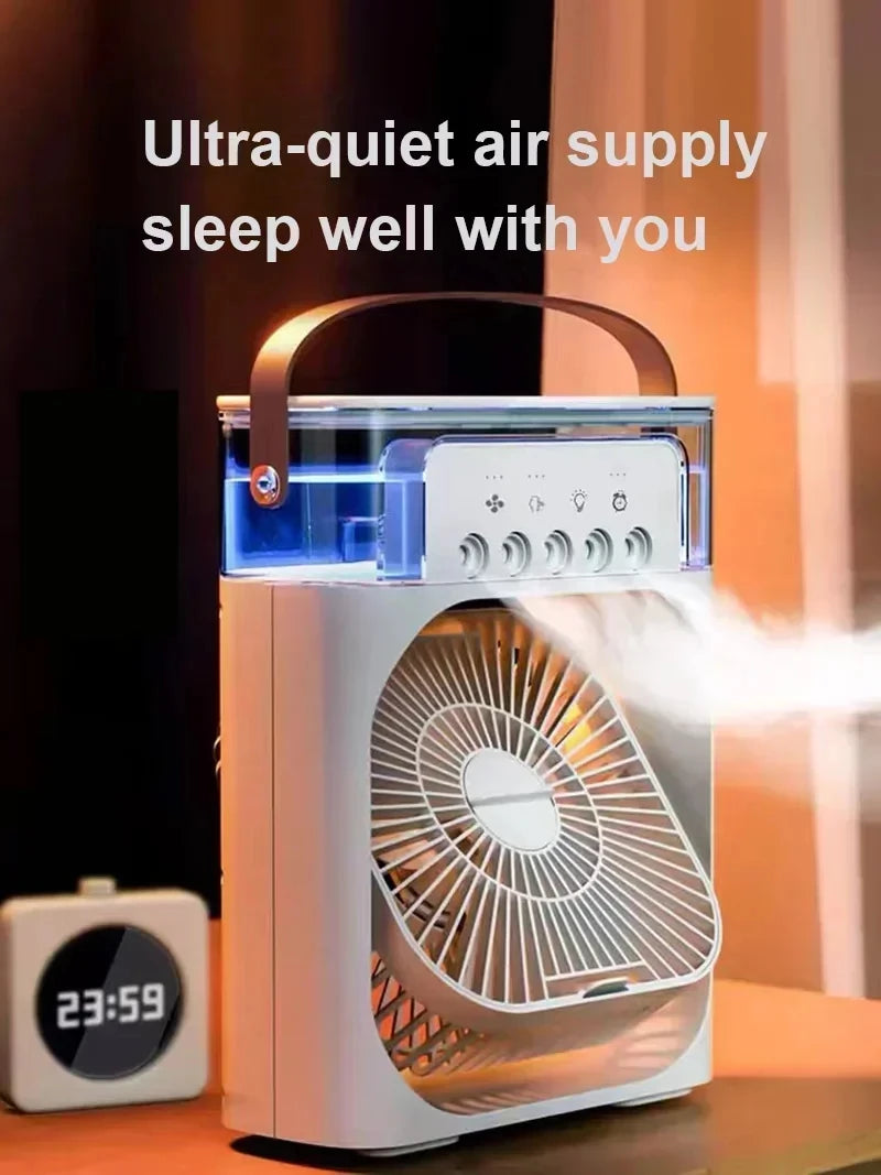 3 In 1 Mini Air Cooler Fan Portable Household Air Conditioner Humidifier LED Night Light For Home Office Desk Use25.5x18.5x8cm
