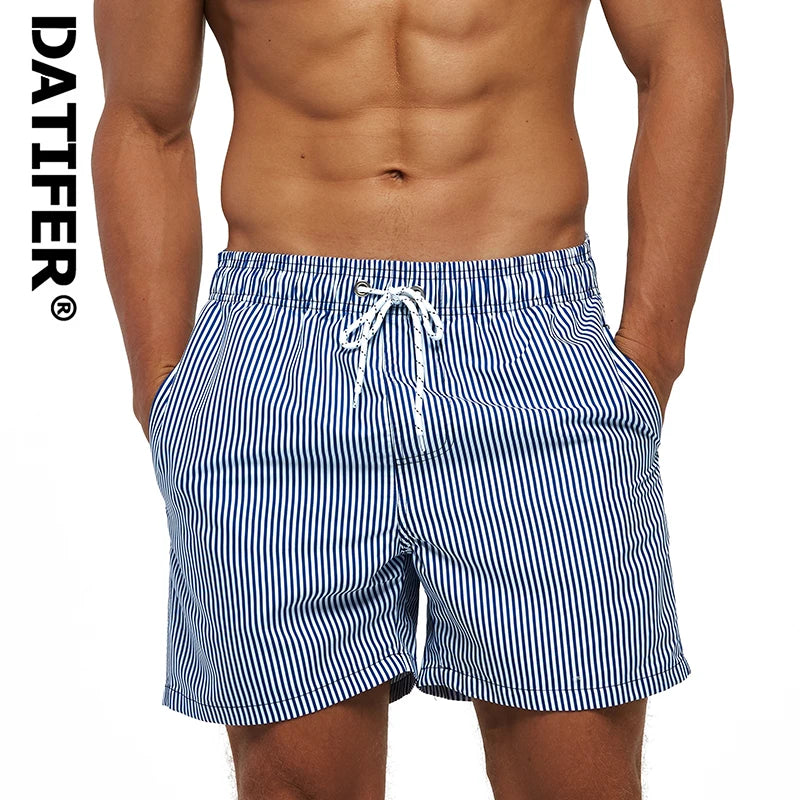 DATIFER Summer Men Beach Print Shorts Surfing Swimwear Fitness Workout Trunks Male Sportswear With Pockets Pants Ürün ana görseli
