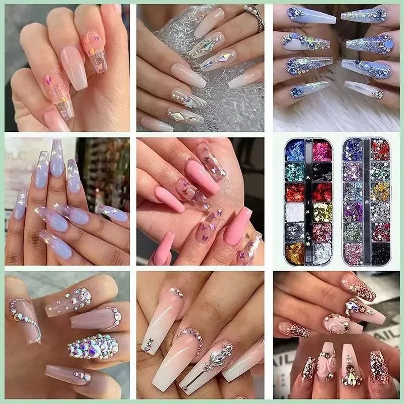 58pcs/Set Fashion Nail Sets Art Tools A Full Set Professional Nail 42-color Crystal Powder Press on Nail Polish Glue Tools Kits