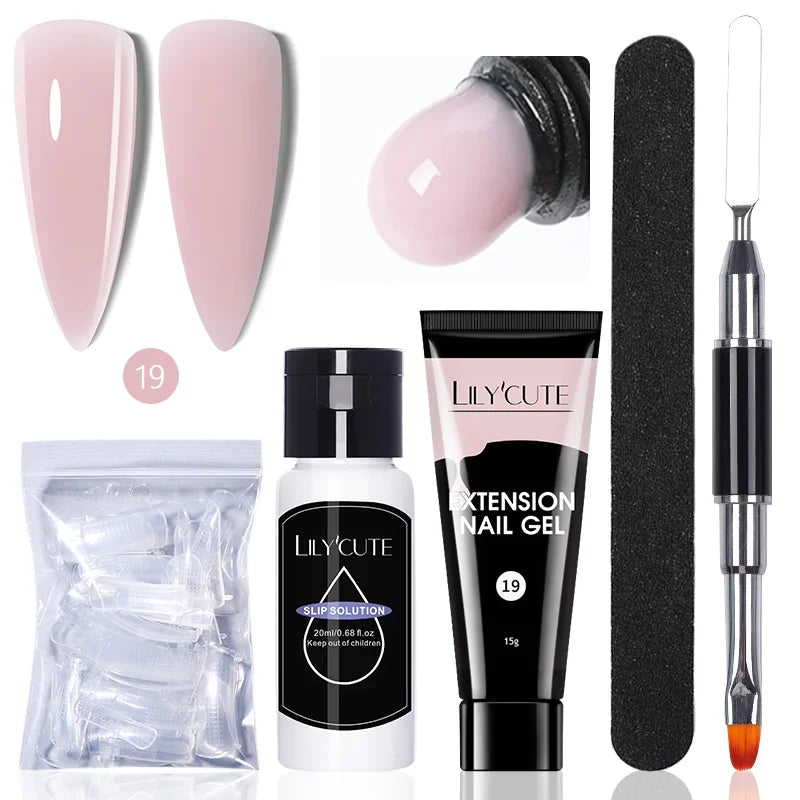 LILYCUTE 15ml Extension Gel Nail Polish Set Quick Nail Prolong With Extend Mold Nail Tips Acrylic Solution Manicure Tools Kit