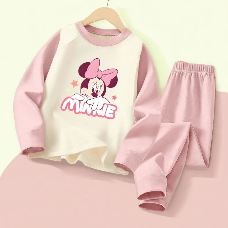DISNEY Autumn and Winter Girls Comfy Soft Sleepwears Set Kids Casual Home Clothing Set Minnie Printed Child  Pijamas 0-10years