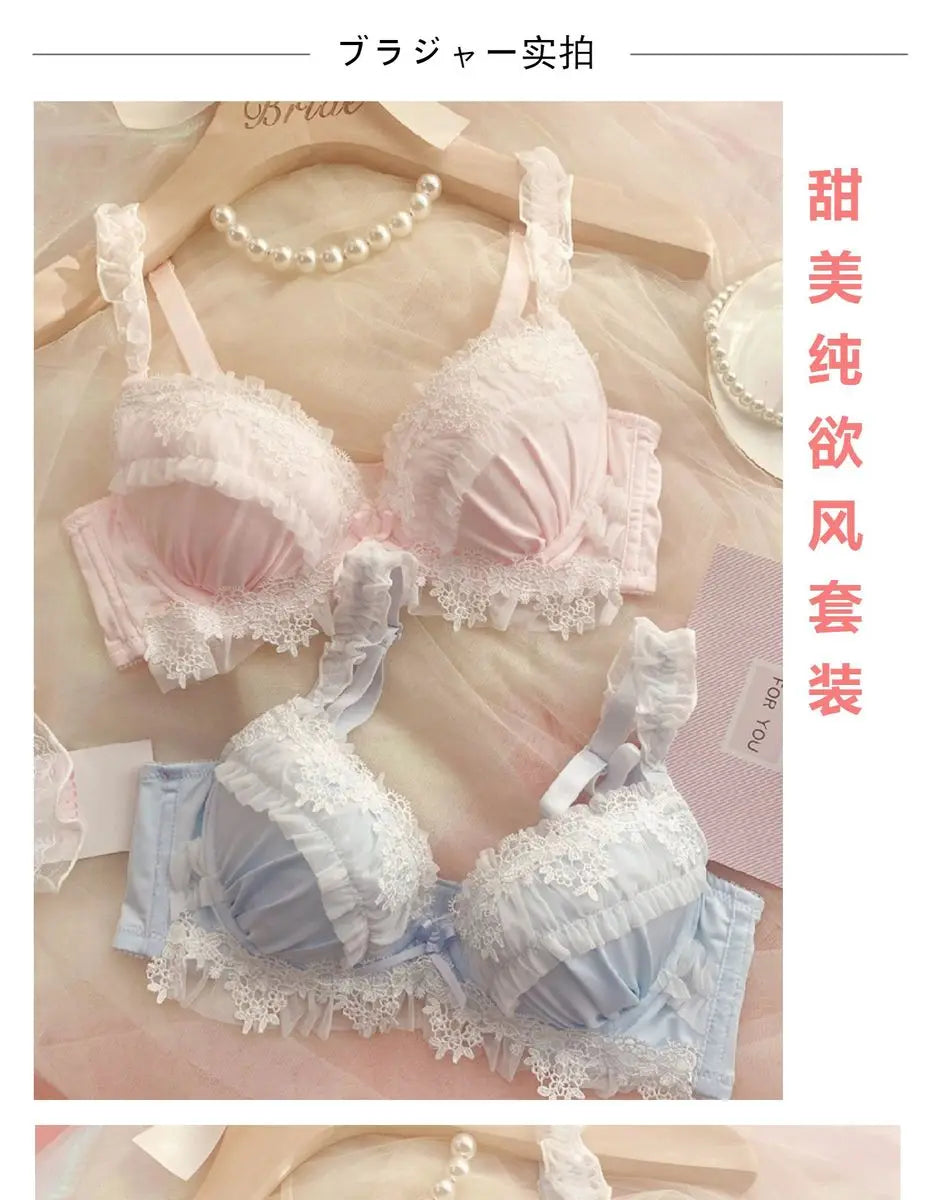 UK Trending! MOYISU Kawaii Lolita Bra Set Full Cup G Heavy Underwire Support Heavy Lace Thin Cup Pure Sexy Teen Lingerie Summer