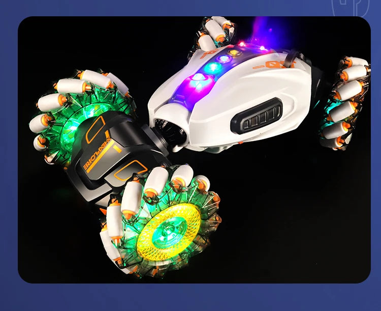 4WD RC Drift Car With Music Led Lights 2.4G Gesture Radio Remote Control Spray Stunt Car 360° Rotating Climbing Car Toys Gift