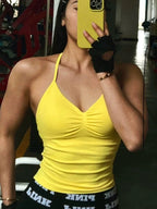 Longline Strappy Top Yoga Vest Woman Backless Tank Tops Sports Fitness Bras Running Workout Gym Halter