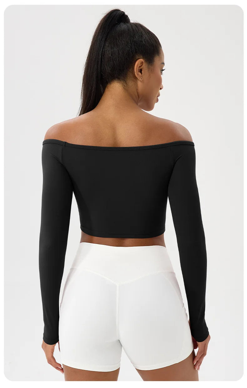 Yoga long-sleeved T-shirt women's one-shoulder sexy tight fitness wear top nude feel quick-drying sports sleeved Yoga Shirts