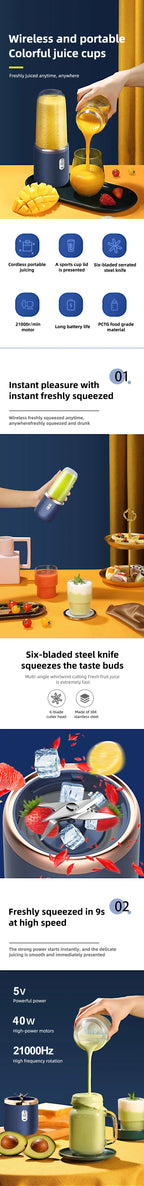 High-Speed Portable Juicer Cup, USB Rechargeable Blender with 6-Blade Head for Fresh Juice, Shakes & Travel
