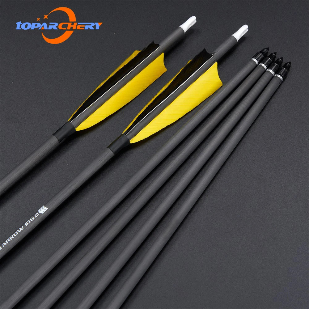 Toparchery 6/12/24pcs 33" Archery Pure Carbon Arrow ID6.2mm Spine 400 with 4'' Natural Feather for Outdoor Shooting Hunting Main image