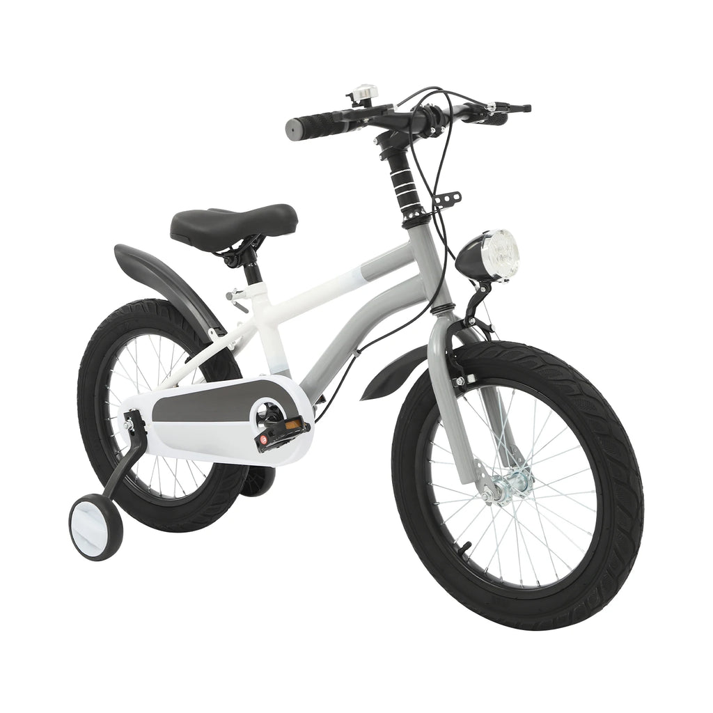16 Inch Children's Bicycle Carbon Steel Mountain Bike with Auxiliary Wheels & LED Light for 5-8 Years Old,Height Adjustable,60Kg