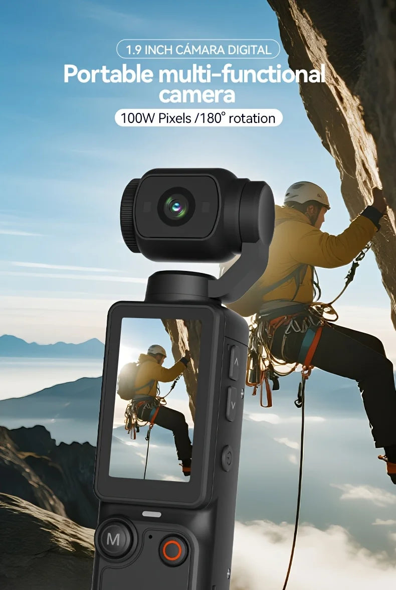 W&O 4K HD Action Camera, 1.9'' CMOS Sensor, 180° Rotatable, USB Rechargeable, Handheld Sports Vlog Camera for Daily Recording Main image